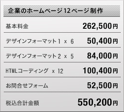 企業サイト１２ページ制作の例
